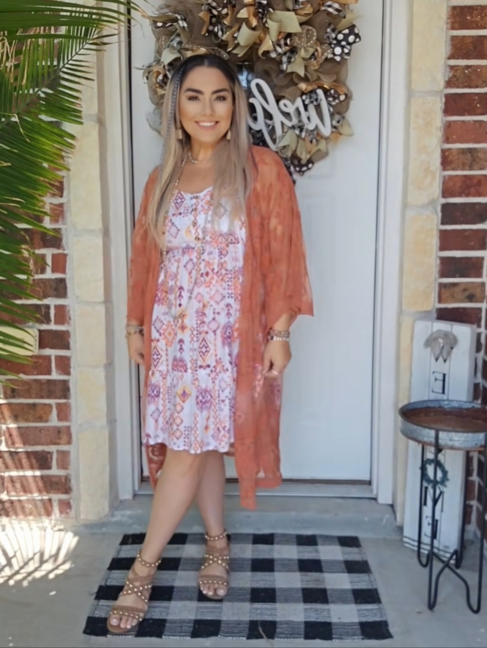 Boho Printed Spaghetti-Strap Mini Dress in White with Orange & Purple